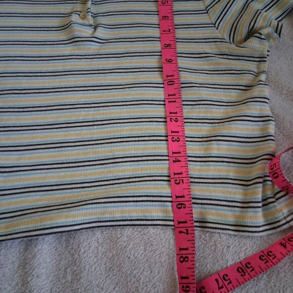 Levi's Women's Size L Butter Yellow Stripe Jenni Cropped Polo Retro Preppy Shirt - Picture 12 of 12
